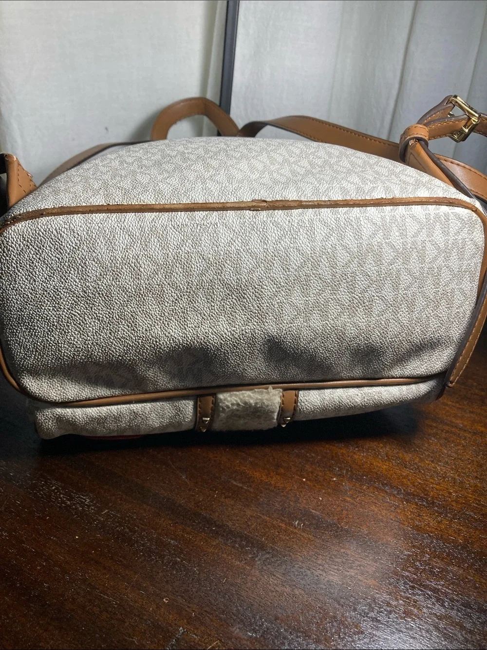 Michael Kors Cream Logo Aspen  Patch Backpack with Tan Trim